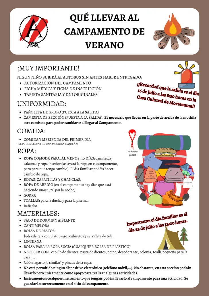 Material para el campamento de verano de Escultas