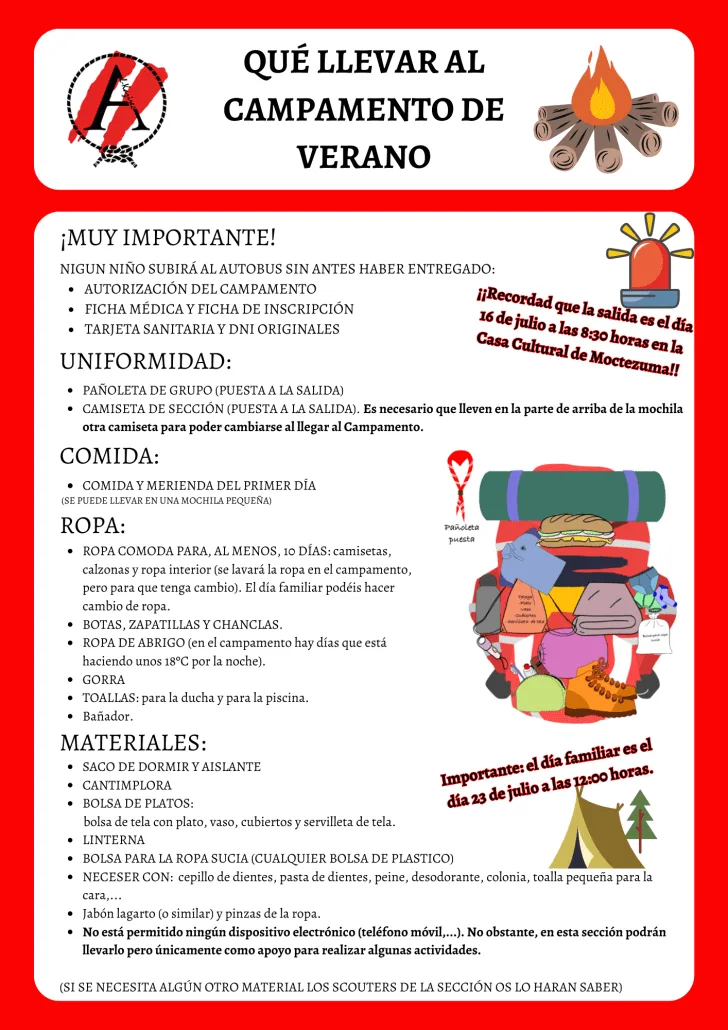 Material para el campamento de verano de Rovers